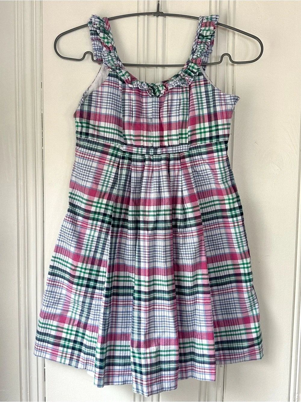 Ralph Lauren Girls 7 Plaid Sundress in Pink, Green & White